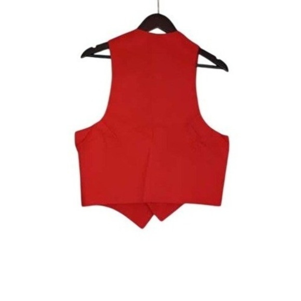 Y2K Red Velvet Button Front Statement Vest Sleeveless Top - Picture 2 of 5